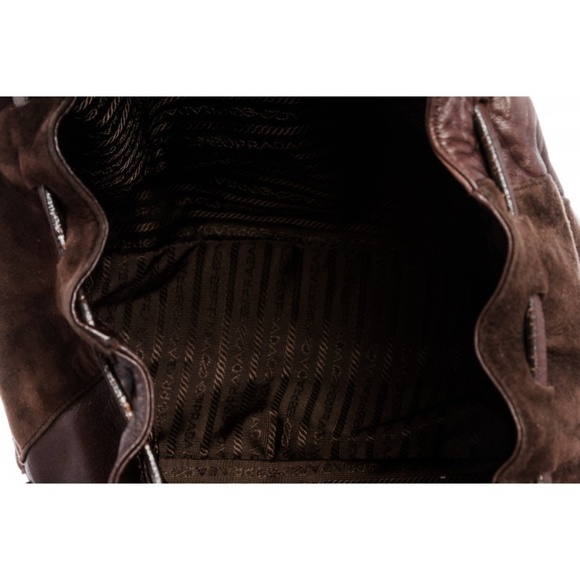 Prada Brown Suede Leather Drawstring Backpack - Picture 5 of 6